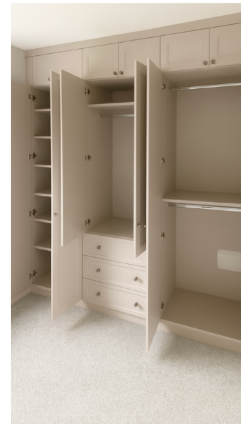 Fitted wardrobe interior with drawers and hanging rail